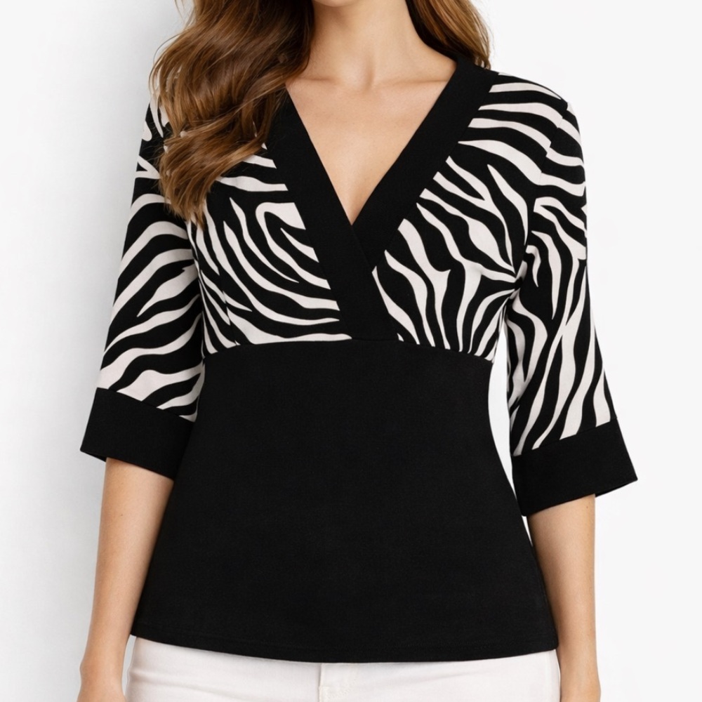 Zebra Print Empire Waist Top Black White Angel Sleeve Y2K Boho Blouse Tempest